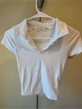 Women's Ribbed Polo Crop Top in White